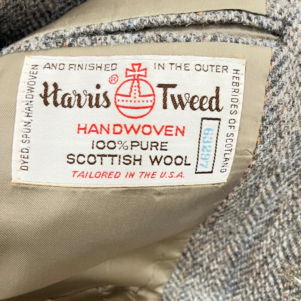 Harris Tweed Blazer Mens 40S Grey Brown Herringbone Wool Sport Coat Lazarus